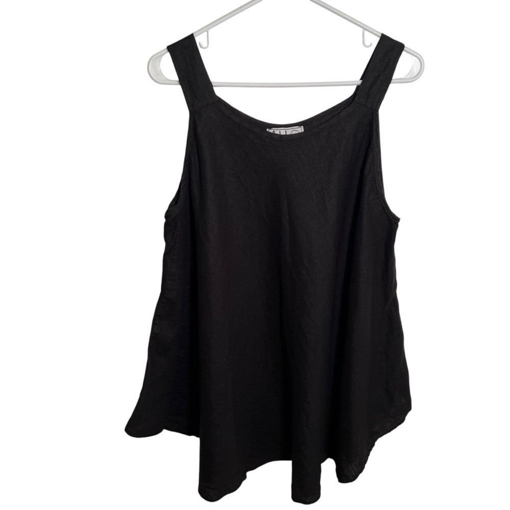 Ali Designer Women's Sleeveless Swing Tunic Mini Dress Black V-Neck Linen A-Line - Picture 1 of 8